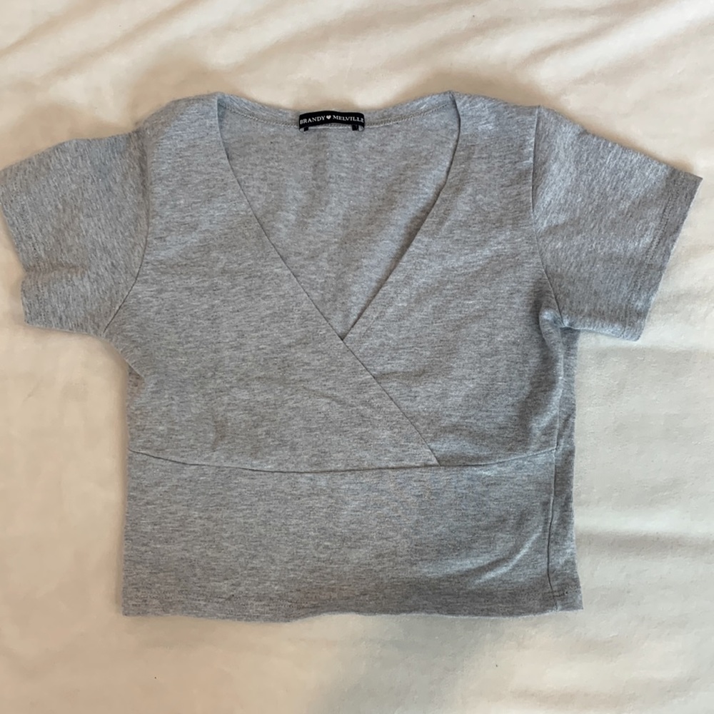 Grey Brandy Melville crop top, wrap style super cute!!